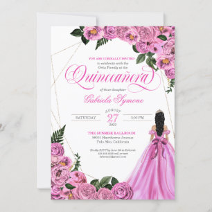 Invitation Rose Rose Gold Tiara et Ball Gown Quinceañera
