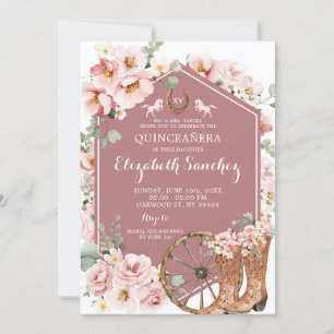 Invitation Rose Rose Gold Western Charra Quinceañera
