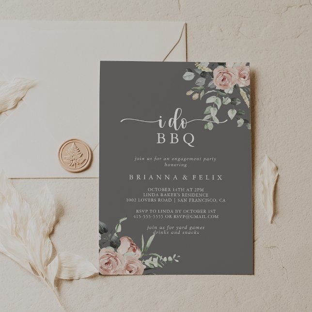 Invitation Rose Rose Grey I Do BBQ Engagement Party (Créateur téléchargé)