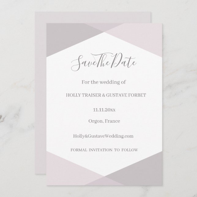Invitation Rose rose gris blanc Hexagon Enregistrer la date M (Devant / Derrière)
