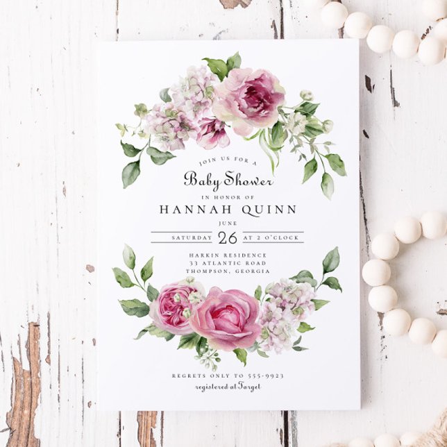 Invitation Rose rose Hydrangea Floral Arch Girl Baby shower (Créateur téléchargé)