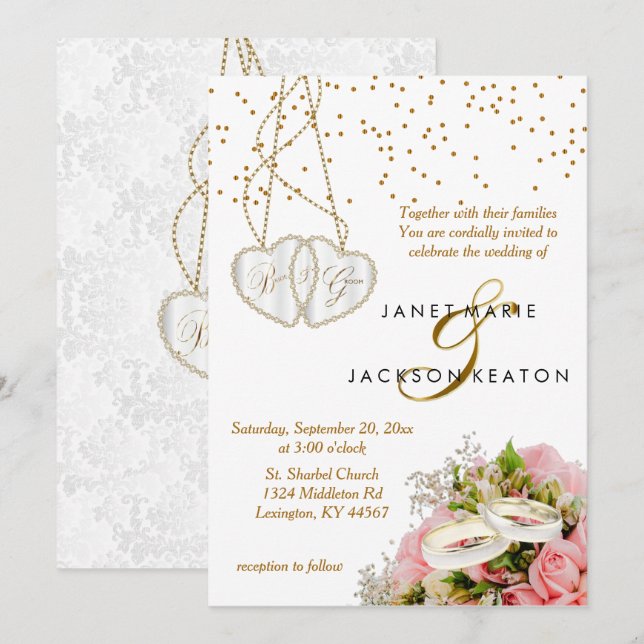 Invitation Rose rose Mariage Floral (Devant / Derrière)