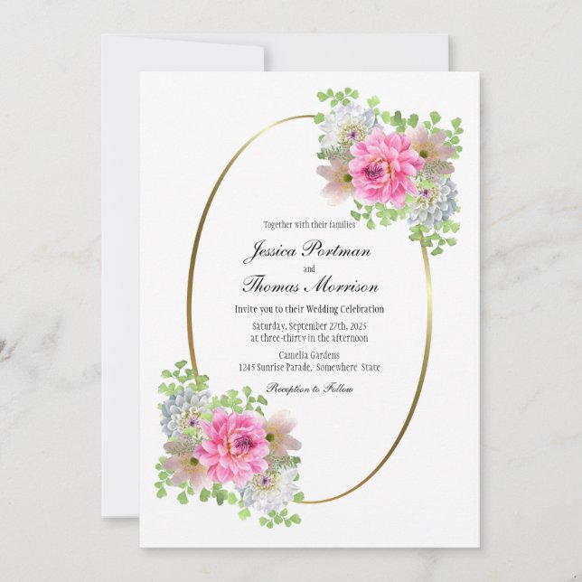 Invitation Rose rose Mariage ovale (Devant)