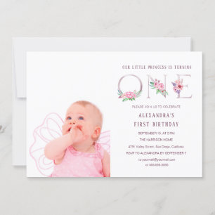 Invitation Rose rose mignonne or Floral Premier anniversaire
