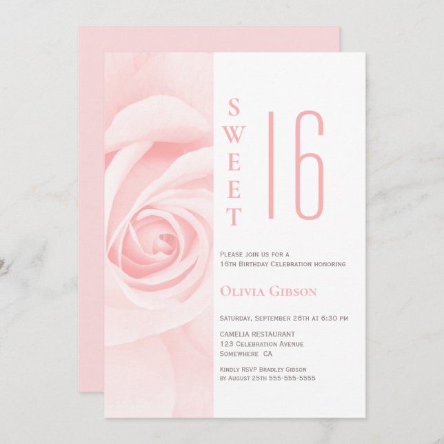 Invitation Rose rose moderne Douce 16 Anniversaire (Devant / Derrière)
