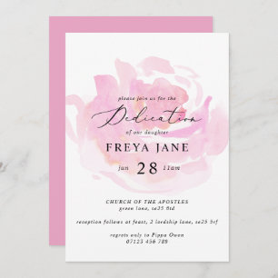 Invitation Rose rose moderne et calligraphie Dédication bébé