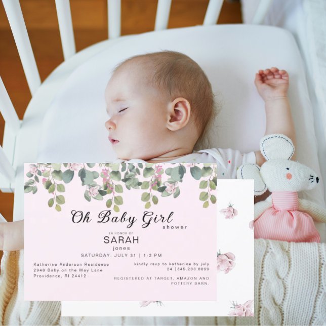 Invitation Rose Rose Oh Baby Girl Douche horizontale (Créateur téléchargé)