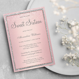 Invitation Rose rose or argent dégradé de parties scintillant