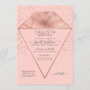 Invitation Rose Rose Or Diamond Confetti Parties scintillant