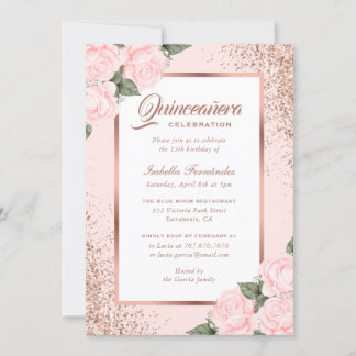 Invitation Rose Rose Or Floral Quinceañera