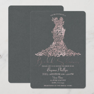 Invitation Rose Rose Or & Gris Feuille Fête des mariées robe