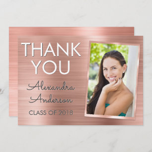 Invitation Rose Rose Or Merci de graduation métallique