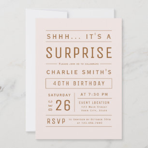 Invitation Rose Rose Or Typographie moderne Surprise Annivers