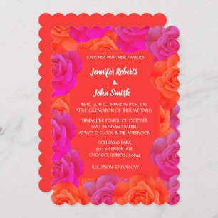 Invitation Rose rose orange Motif  QR Code Mariage