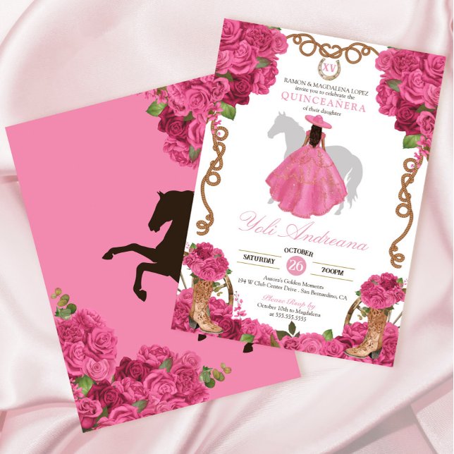 Invitation Rose rose Ouest Charro Vestidos Quinceañera (Créateur téléchargé)