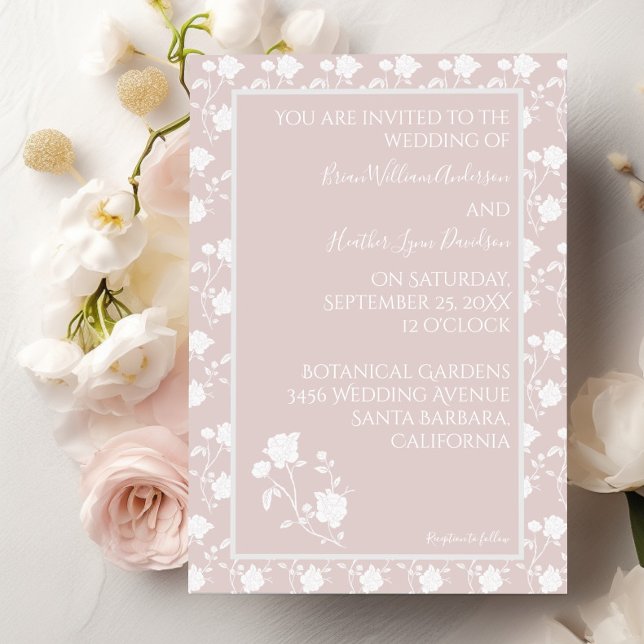 Invitation Rose rose pâle (Blush Pink Rose Wedding Invitation)