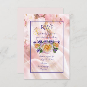 Invitation Rose rose pâle avec accents violets RSVP