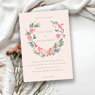 Invitation Rose rose pâle couronne de fleurs tout en un Maria