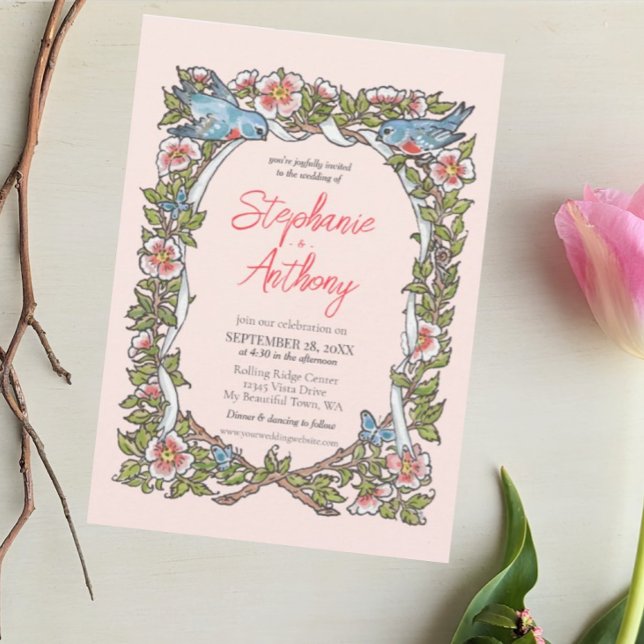 Invitation Rose rose pâle et Inséparable Mariage frontalier P (Créateur téléchargé)