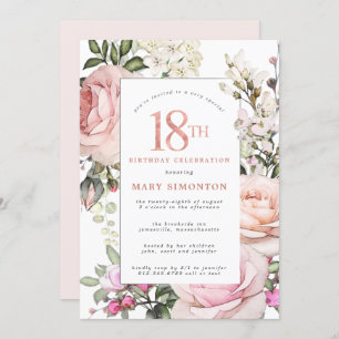 Invitation Rose rose pâle Fleur 18 Anniversaire