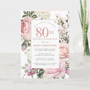 Invitation Rose rose pâle Fleur 80e anniversaire