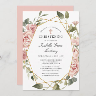 Invitation Rose rose pâle Floral Élégant Christening