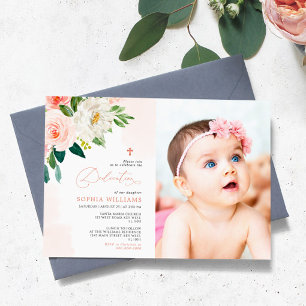 Invitation Rose rose pâle Floral Photo Girl Dedication