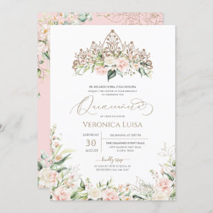 Invitation Rose rose pâle Rose Floral Élégante Quinceanera