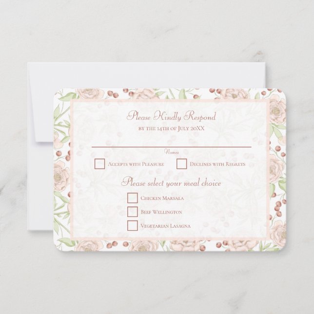 Invitation Rose rose pâle vintage réponse mariage RSVP (Devant)