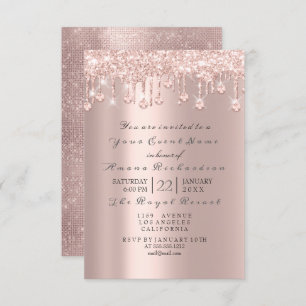 Invitation Rose rose pastel Poudre Parties scintillant d'étin