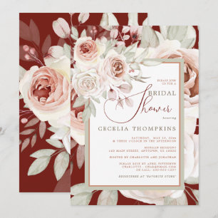Invitation Rose rose romantique sur douche de mariée bordeaux