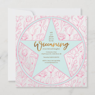 Invitation Rose Rose Rose Baby Girl Wiccaning Cérémonie de Na