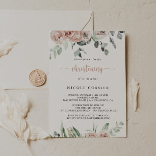 Invitation Rose rose rose classique Christening floral