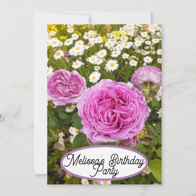 Invitation Rose rose Rose Fleur Floral Jolies Filles (Devant)