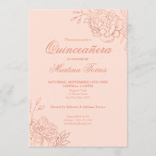 Invitation Rose Rose Rose Gold Fleurs Outline Floral Quincean