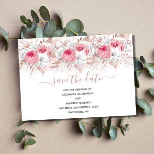 Invitation Rose Rose Rose Rose Or mariage floral Enregistrer 