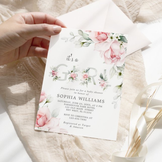 Invitation Rose rose rose rose pâle C'est un Baby shower fémi (Créateur téléchargé)