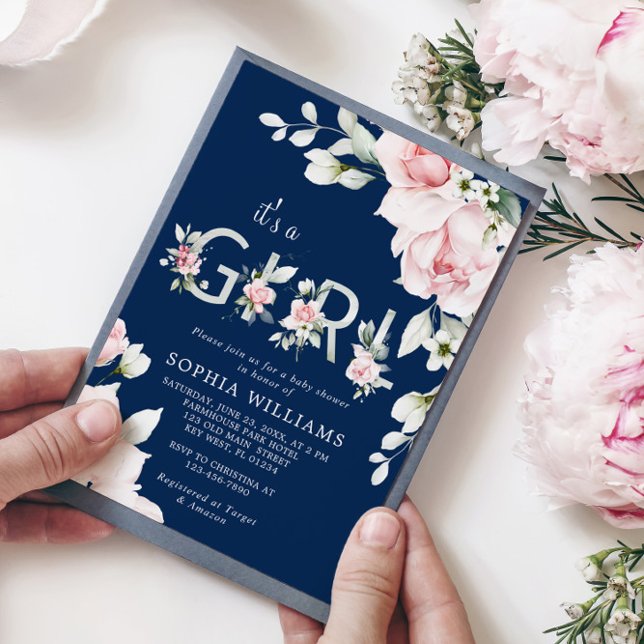 Invitation Rose rose rose rose pâle C'est une fille Baby show (Créateur téléchargé)