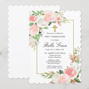 Invitation Rose Rose Rose Rose Rose Floral Première Communion