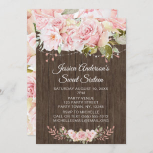 Invitation Rose rose Rustique Sweet sixteen