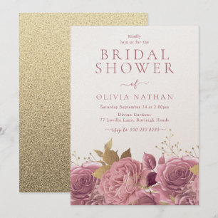 Invitation Rose rose Shimmer Fête des mariées florale