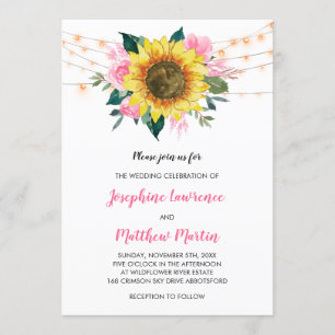 Invitation Rose rose tournesol lumières florales Mariage