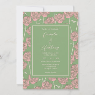 Invitation Rose rose verte Retro Y2K les années 70 Motif de f