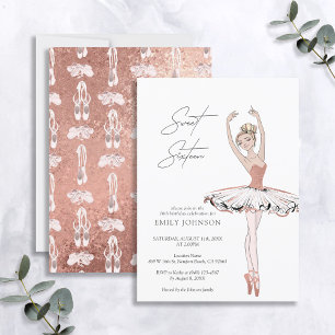 Invitation Rose rose vierge Or Ballerina Sweet 16 Anniversair