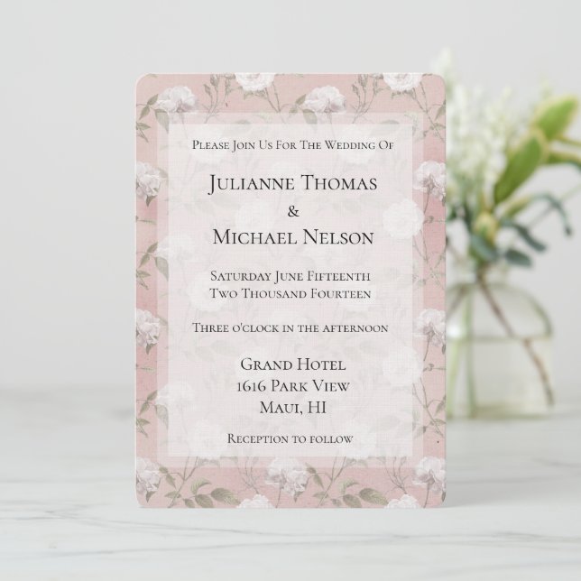 Invitation Rose rose vif blanc Floral romantique Mariage (Debout devant)