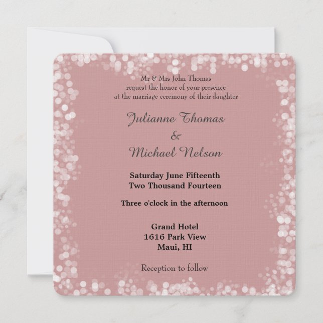 Invitation Rose Rose White Bokeh Mariage (Devant)