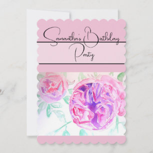 Invitation Rose roseau aquarelle rouge rose fleurs florale Fl
