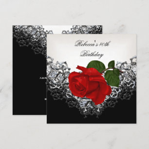 Invitation Rose Rouge 40ème Anniversaire Dentelle Noir Blanc 