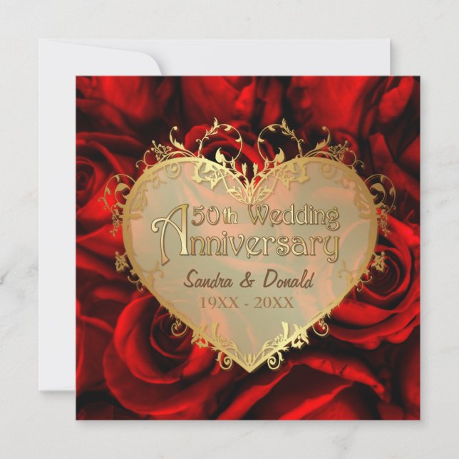 Invitation Rose Rouge 50e Anniversaire de Mariage -Version ca (Devant)