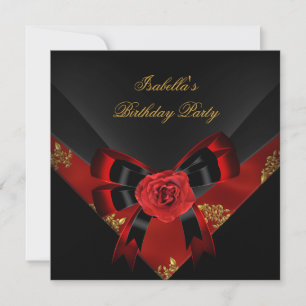 Invitation Rose rouge asiatique Fête d'anniversaire noire